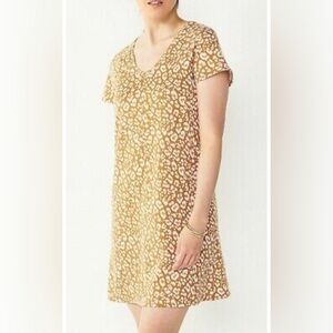 3/$25 Sale🎈Nine West French Terry Brown Tan Cheetah leopard beige tunic dress